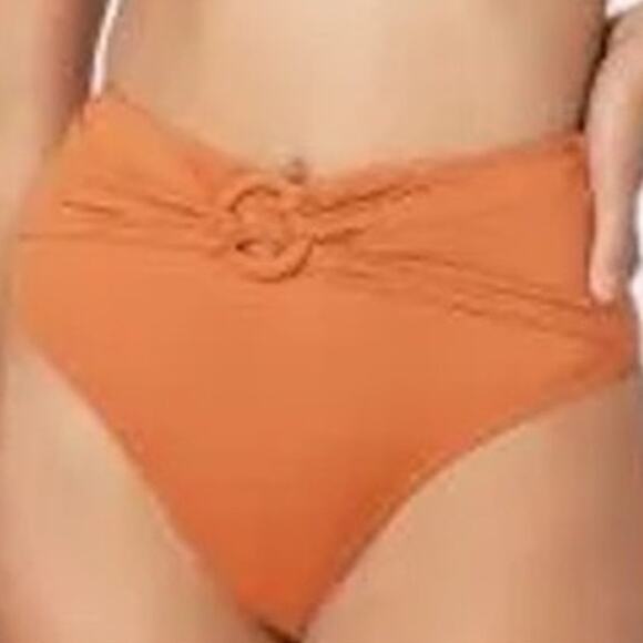 L*Space Amber Lana Bikini Bottom Ring Twist Front High Waist Orange XS NWOT - Picture 1 of 7